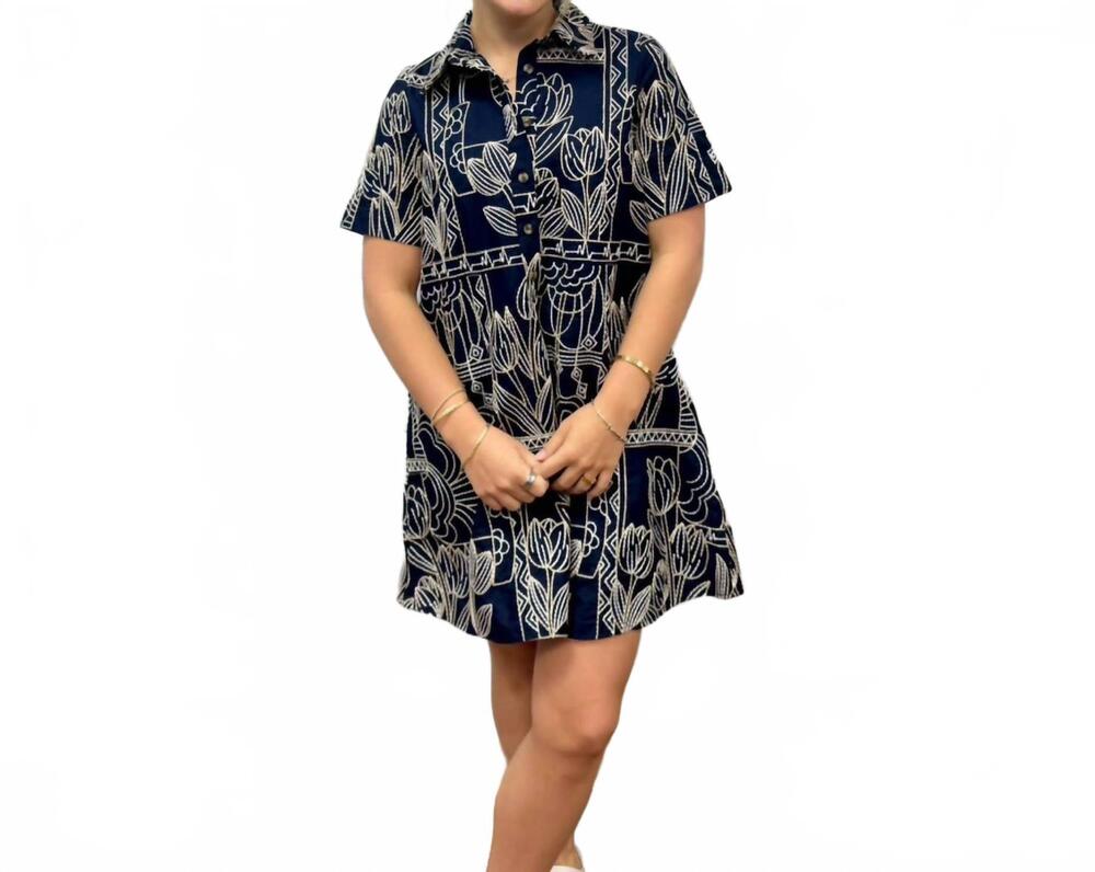NEW MEET ME IN SANTORINI tulip mini dress in navy